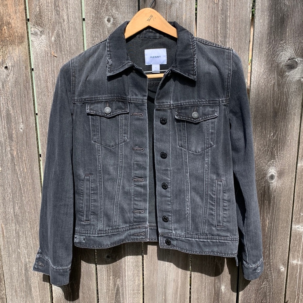 Old Navy distressed black denim jacket